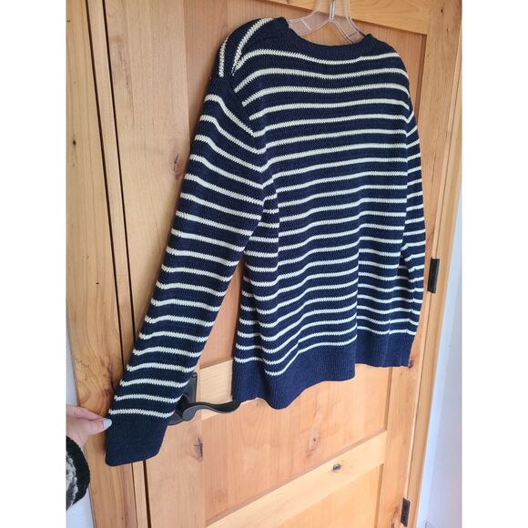 J Crew Linen Cotton Blue Breton Stripe French Sailor Sweater MEDIUM Nautical - Picture 3 of 7